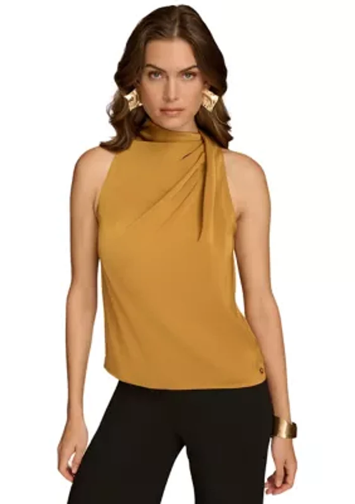 Women's Sleeveless Mock Neck Satin Blouse