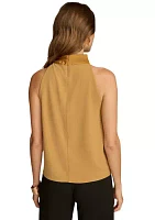 Women's Sleeveless Mock Neck Satin Blouse