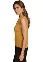 Women's Sleeveless Mock Neck Satin Blouse