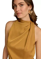 Women's Sleeveless Mock Neck Satin Blouse