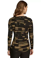 Women's Long Sleeve Cowl Neck Printed Knit Top