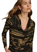 Women's Long Sleeve Cowl Neck Printed Knit Top