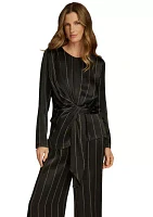 Women's Pinstriped Tie Front Blouse