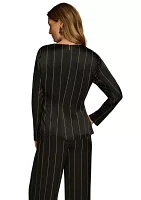 Women's Pinstriped Tie Front Blouse