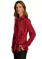 Women's Tie Detail Satin Button Front Blouse