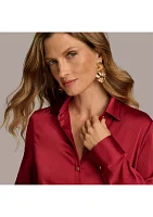 Women's Tie Detail Satin Button Front Blouse