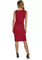 Women's Sleeveless Ruched Hardware Asymmetrical Neck Dress