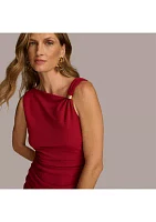 Women's Sleeveless Ruched Hardware Asymmetrical Neck Dress