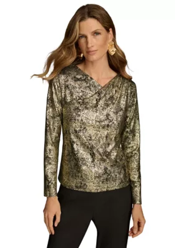 Women's Asymmetrical Foil Knit Blouse