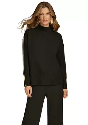 Women's Gold Stripe Mock Neck Sweater