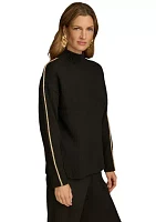 Women's Gold Stripe Mock Neck Sweater