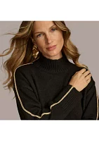 Women's Gold Stripe Mock Neck Sweater