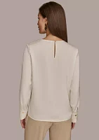 Women's Long Sleeve V-Neck Hardware Blouse