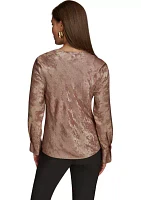 Women's Long Sleeve Cowl Neck Metallic Blouse