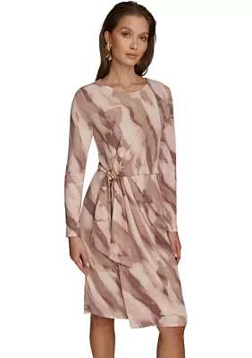 Women's Long Sleeve Printed Side Ruched Dress