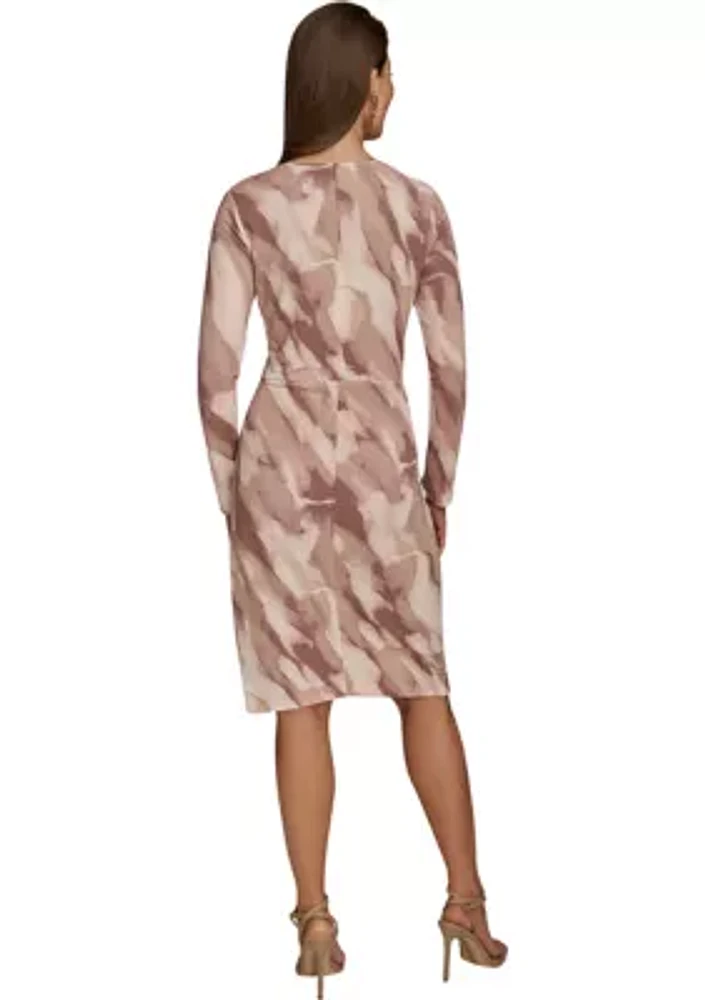 Women's Long Sleeve Printed Side Ruched Dress