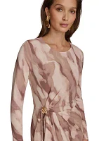 Women's Long Sleeve Printed Side Ruched Dress