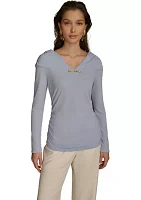 Women's Long Sleeve V-Neck Hardware Knit Top