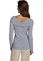 Women's Long Sleeve V-Neck Hardware Knit Top