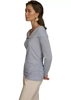 Women's Long Sleeve V-Neck Hardware Knit Top