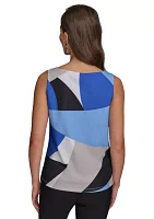 Women's Sleeveless Cowl Neck Color Block Print Blouse