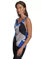 Women's Sleeveless Cowl Neck Color Block Print Blouse