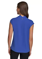 Women's Short Sleeve Cowl Neck Mix Media Top