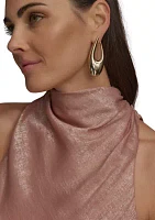 Women's Sleeveless Metallic Asymmetrical Funnel Neck Blouse