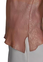 Women's Sleeveless Metallic Asymmetrical Funnel Neck Blouse