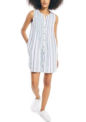 Striped Pintuck Shift Dress