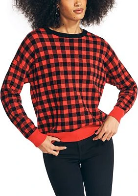 Women's Jacquard Gingham Crew Neck Sweater