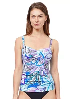 Printed Twist Front Tankini Swim Top