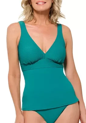 Solid Long Triangle Tankini Swim Top