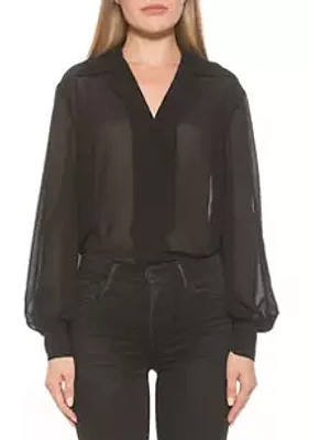 Alexia Admor Mila Silky Collared Blouse With Blouson Sleeves