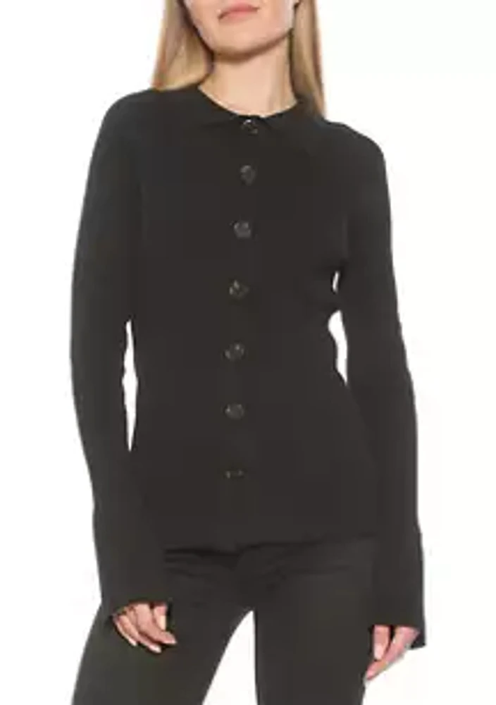 Alexia Admor Beatrice Button Down Long Sleeve Ribbed Knit Cardigan