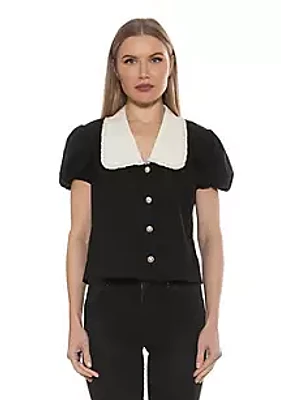 Alexia Admor Sandra Short Sleeve Top With Embellished Buttons