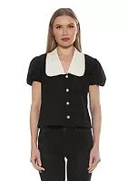Alexia Admor Sandra Short Sleeve Top With Embellished Buttons