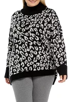 Plus Animal Print Mock Neck Tunic Sweater