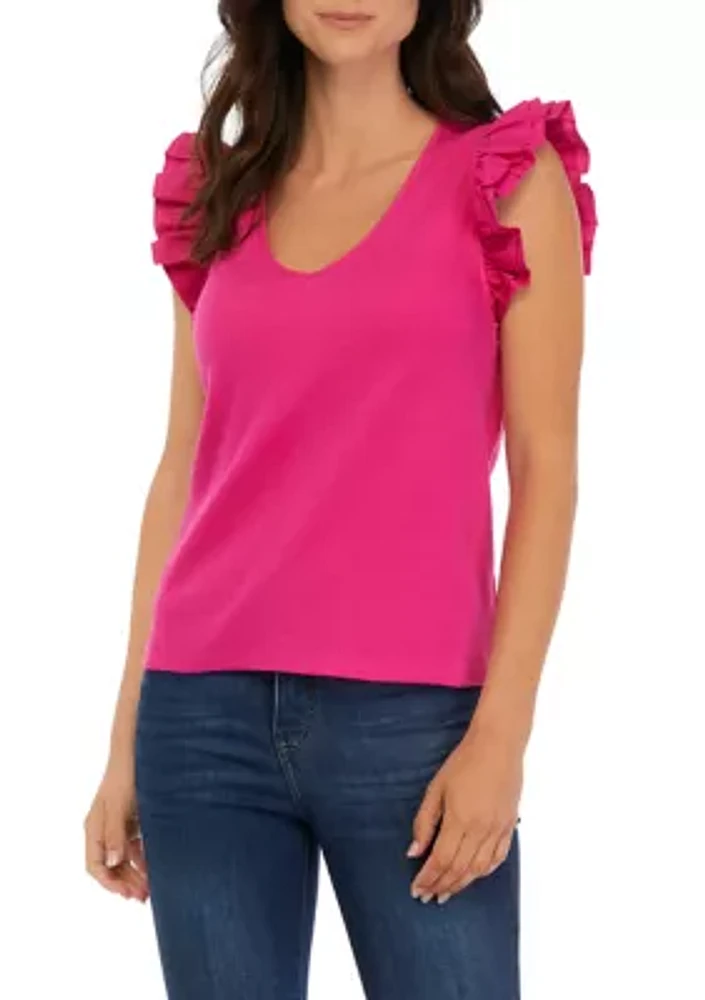 Women's Flutter Sleeve V-Neck T-Shirt