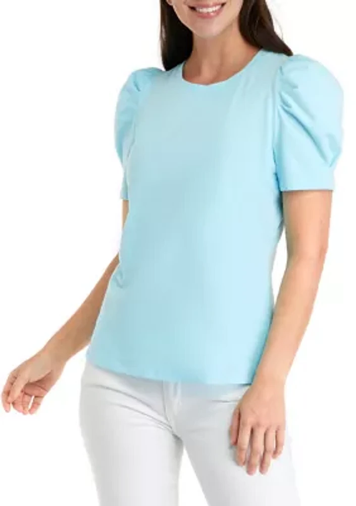 Women's Short Puff Sleeve Pleated Top