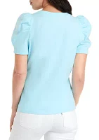 Women's Short Puff Sleeve Pleated Top