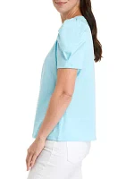 Women's Short Puff Sleeve Pleated Top