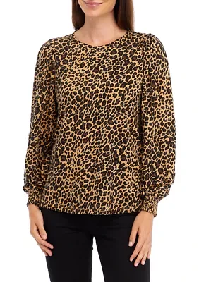 Women's Long Sleeve Pintuck Printed Blouse