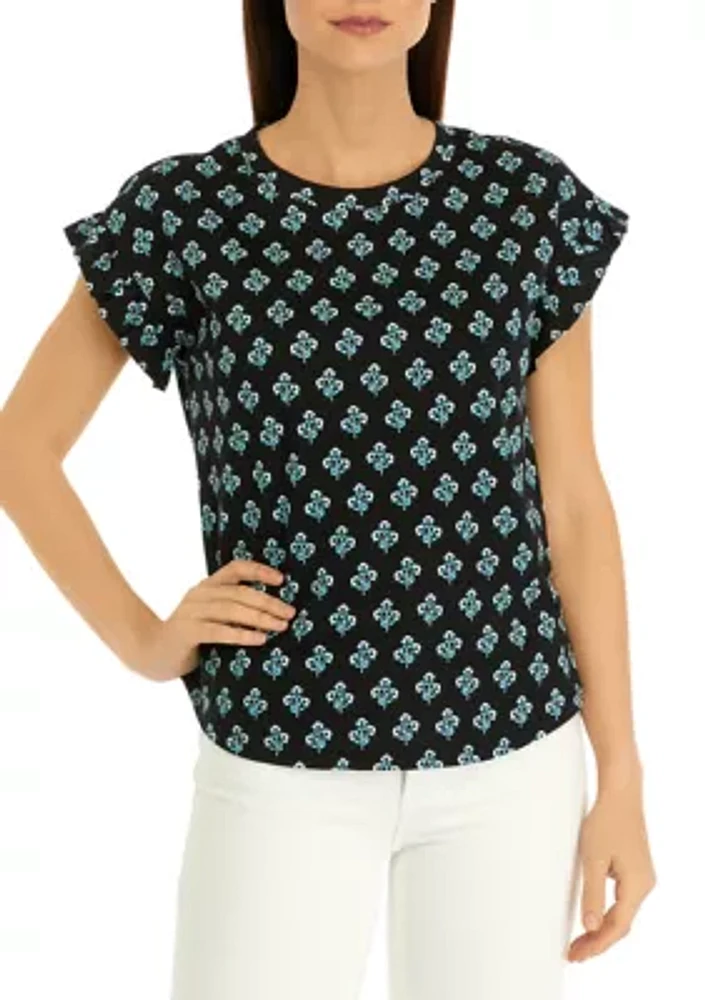 Women's Ruffle Printed T-Shirt