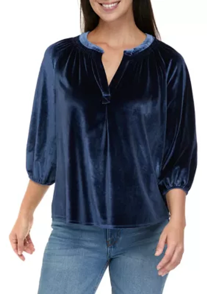 Petite 3/4 Sleeve Velvet Peasant Top