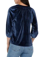 Petite 3/4 Sleeve Velvet Peasant Top