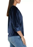 Petite 3/4 Sleeve Velvet Peasant Top