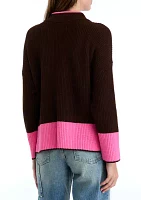 Petite Long Sleeve Mock Neck Color Block Top