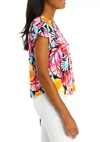 Petite Ruffle Printed Top