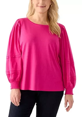 Plus Long Sleeve Pintuck  Top